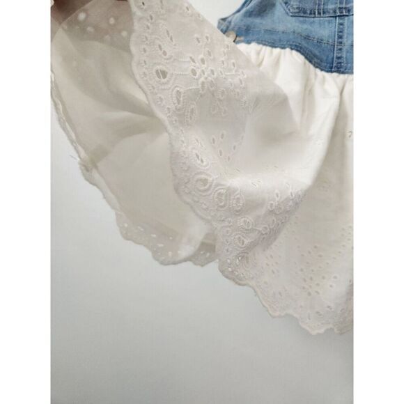 Oshkosh white eyelet faded denim overall‎ little girl dress 4T sweet country - Picture 4 of 8